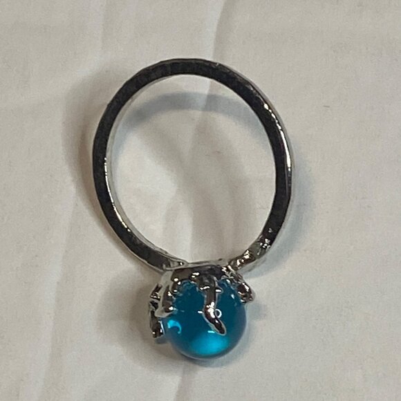 Silver Mermaid Bubble Ring With Adjustable Band Blue Crystal Centerpiece Women - Picture 6 of 9
